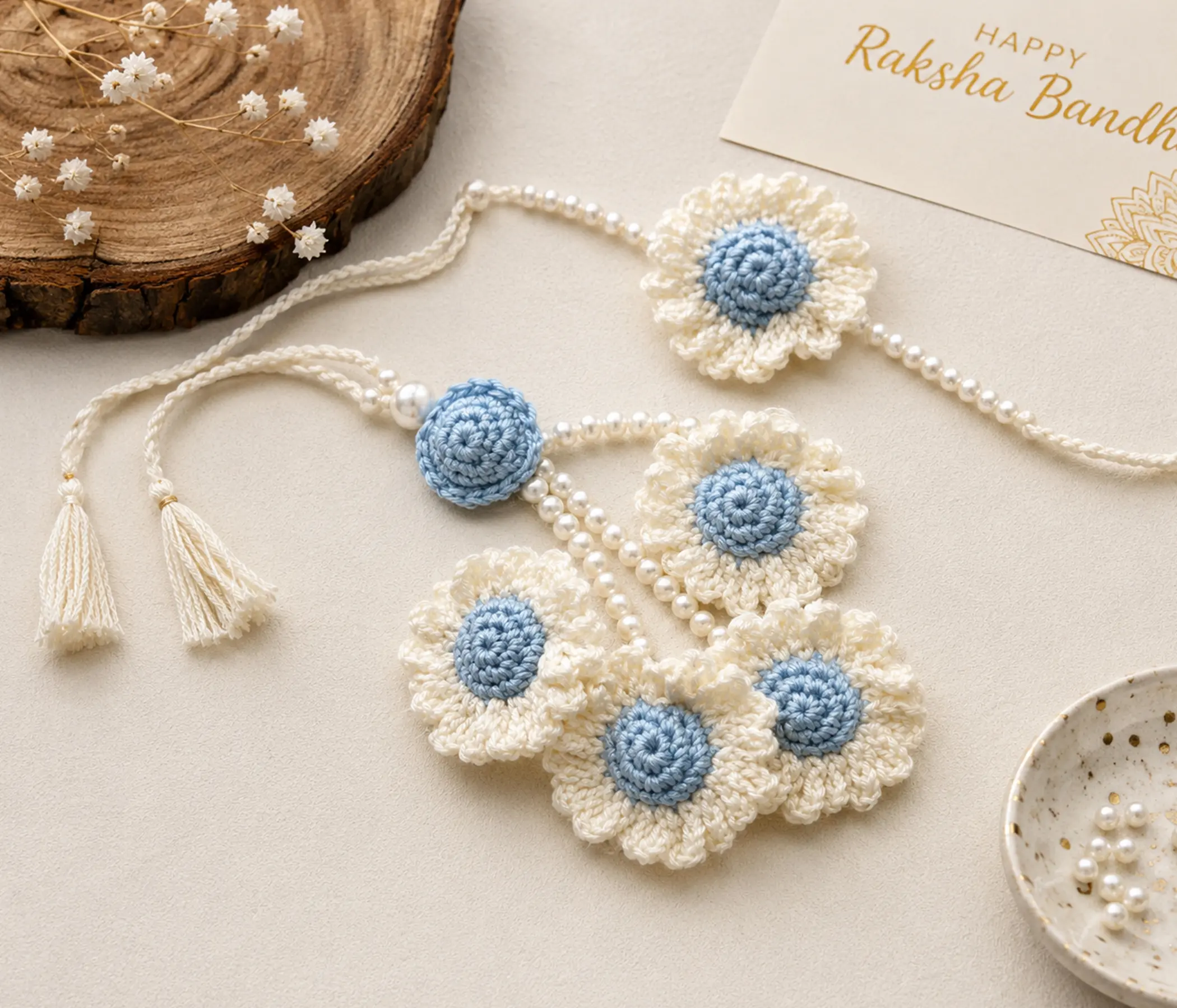 Handmade Crochet Bhai Bhabhi Rakhi Set for Raksha Bandhan